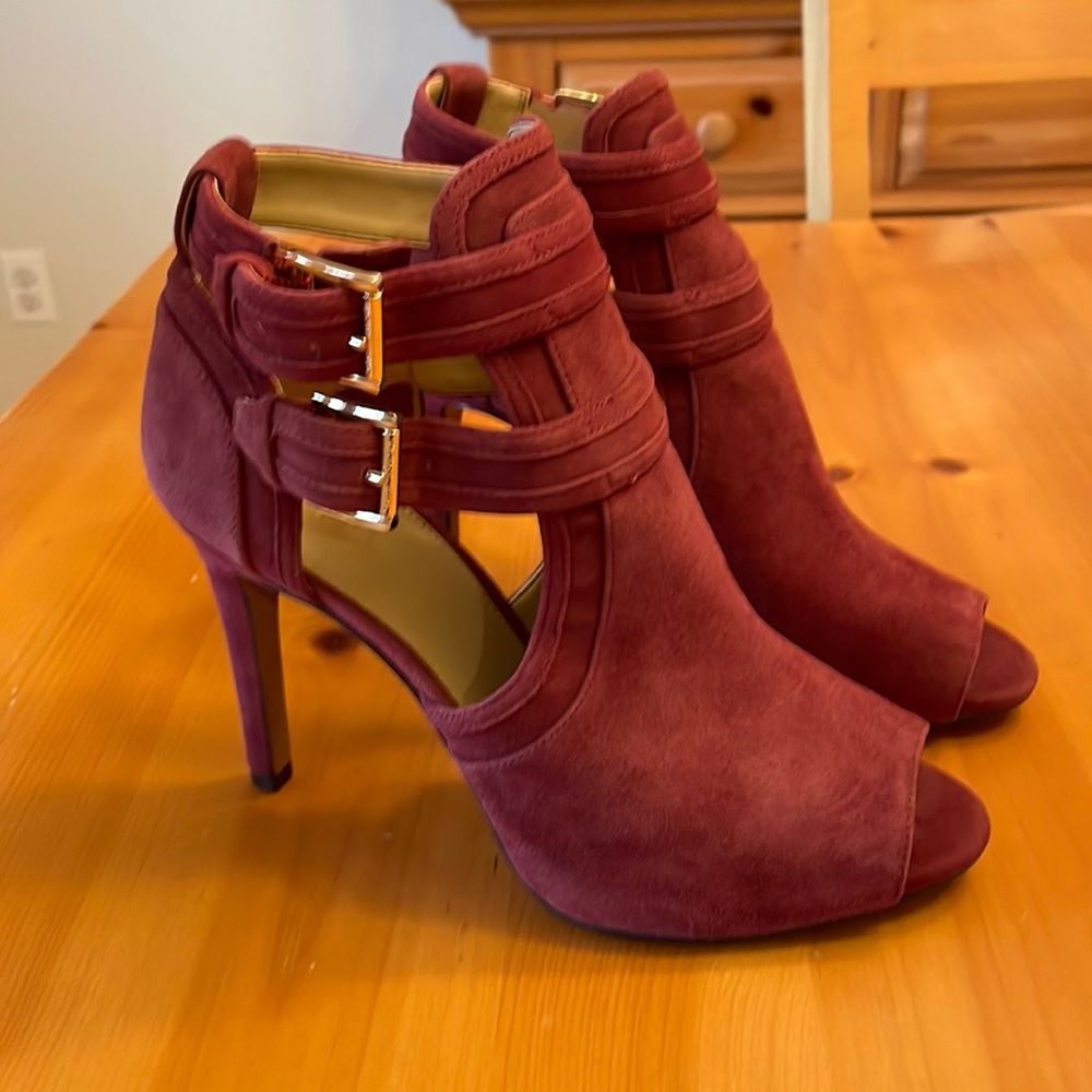 Michael Kors Blaze Open Toe Booties Suede In Brandy